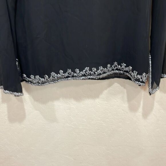 Saks Fifth Avenue 100% Silk Sheer Black Tunic Blouse With Beaded Trim - M - Picture 7 of 10